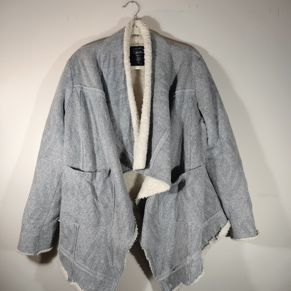 Cavalini Gray Knit Faux Sherpa Lined Open Front Cardigan/Jacket - Size L